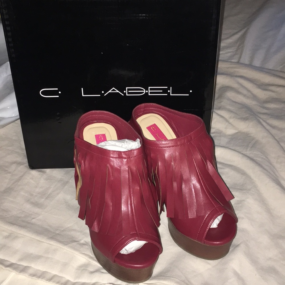 Wine Fringed Platform Clogs - Picture 6 of 6